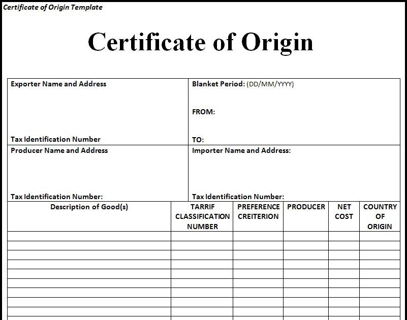 🥰Free Printable Certificate Of Origin Form Template [Pdf in Unique Certificate Of Origin Template Ideas Free
