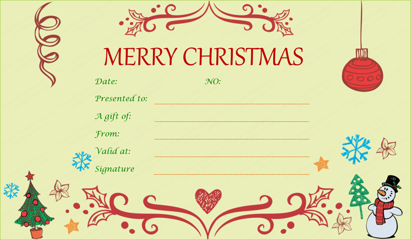 Festive Decorating Christmas Gift Certificate Template pertaining to Christmas Gift Templates Free Typable