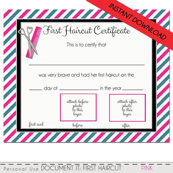 First Haircut Certificate, Baby Girl First Haircut Photo Certificate,  Instant Download, Pdf, Diy, Corjl, 8 X 10 throughout First Haircut Certificate