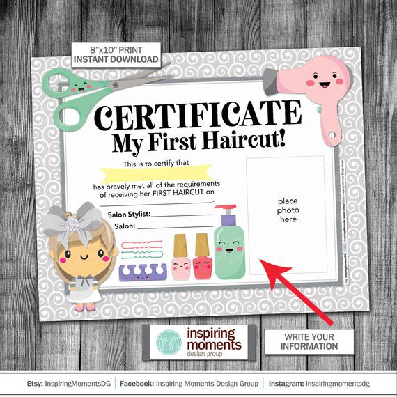 First Haircut Certificate | Sign | Print | Girl | Salon | My First Haircut  | Blow Dryer | Scissors | Nail Polish | 8X10 | Instant Download with New First Haircut Certificate Printable Free 9 Designs