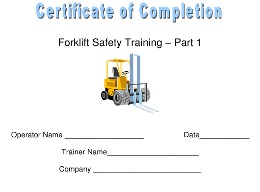 Forklift Safety Training Certificate Of Completion Template intended for Forklift Certification Template