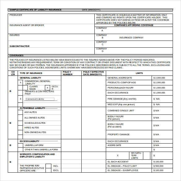 Free 15+ Certificate Of Insurance Templates In Pdf | Ms Word in Certificate Of Insurance Template
