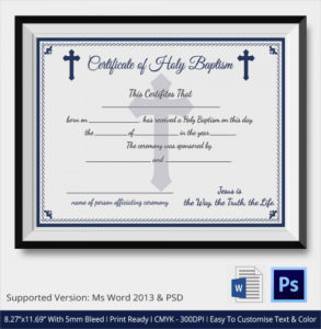 Free 23+ Sample Baptism Certificate Templates In Pdf | Ms within Roman Catholic Baptism Certificate Template