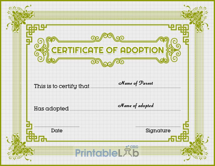 Free Adoption Certificate Pdf Template In Olive, Sycamore regarding Unique Adoption Certificate Template