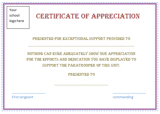 Free Certificate Of Appreciation Template (Purple Border inside Employee Recognition Certificates Templates Free