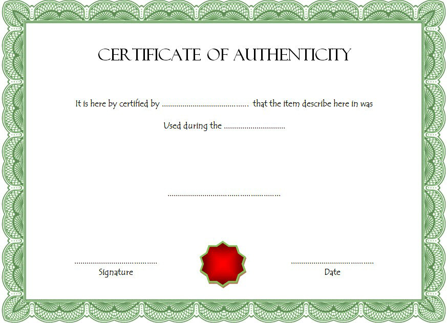Free Certificate Of Authenticity For Autograph Template with Unique Authenticity Certificate Templates Free