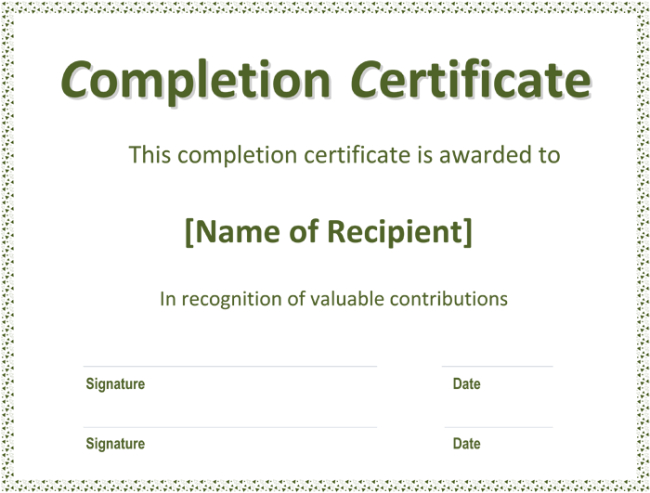 Free Certificate Of Completion Templates (Word | Pdf) intended for Unique Certificate Of Completion Template Word