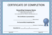 Free Certificate Of Completion Templates (Word | Pdf) regarding Unique Certificate Of Completion Free Template Word