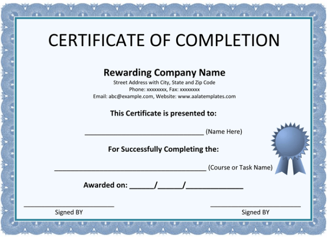 Free Certificate Of Completion Templates (Word | Pdf) with Certificate Of Completion Template Word