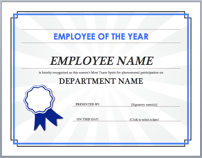 Free-Employee-Of-The-Year-Award-Templates pertaining to Employee Of The Year Certificate Template Free