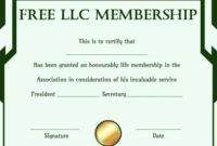 Free Llc Membership Certificate Template | Certificate intended for Life Membership Certificate Templates