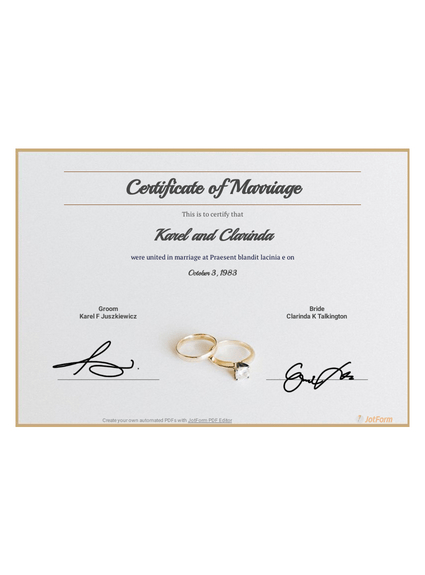 Free Marriage Certificate Template - Pdf Templates | Jotform within Quality Certificate Of Marriage Template