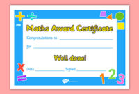 Free! – Maths Award Certificate (Teacher Made) in Fresh Math Certificate Template 7 Excellence Award
