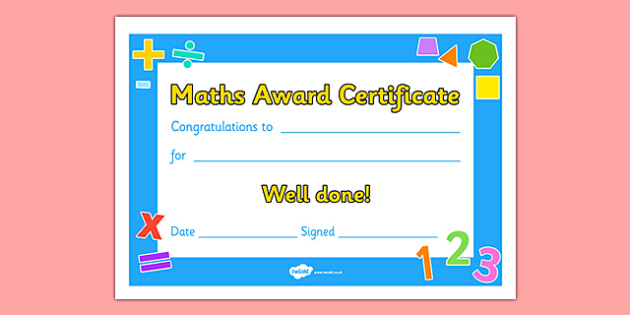 Free! - Maths Award Certificate (Teacher Made) in Fresh Math Certificate Template 7 Excellence Award