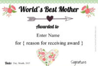 Free Mother'S Day Certificate | Customize Online Then Print with 9 Worlds Best Mom Certificate Templates Free
