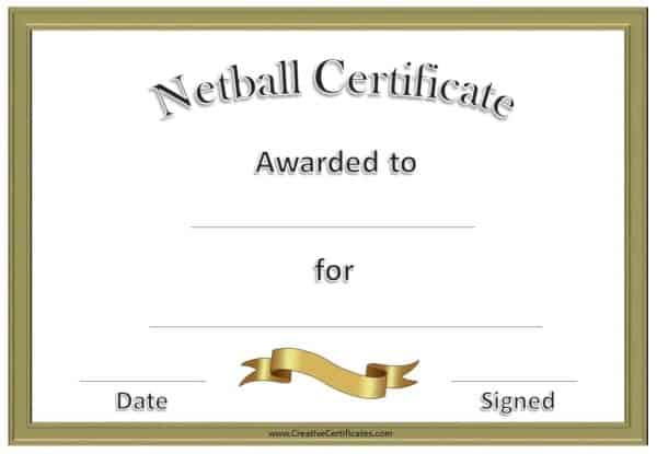 Free Netball Certificates pertaining to Netball Achievement Certificate Editable Templates