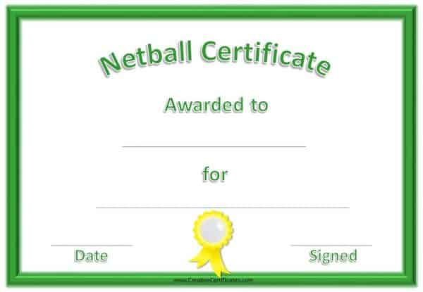 Free Netball Certificates within Netball Participation Certificate Editable Templates