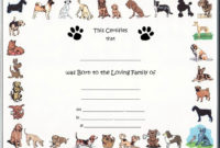 Free Pet Birth Certificate Template Puppy Birth Certificates pertaining to Dog Adoption Certificate Free Printable 7 Ideas
