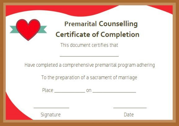 Free Premarital Counseling Certificate Of Completion for Best Premarital Counseling Certificate Of Completion Template