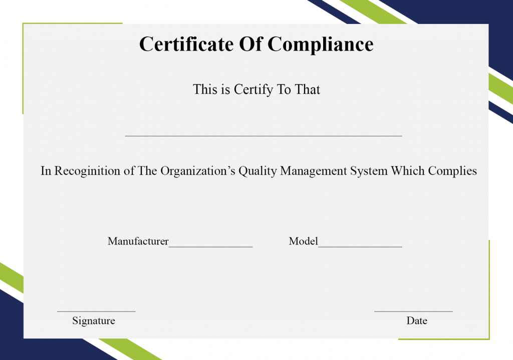 Free Printable Certificate Of Compliance Template inside Certificate Of Compliance Template