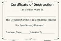 Free Printable Certificate Of Destruction Sample throughout Free Certificate Of Destruction Template