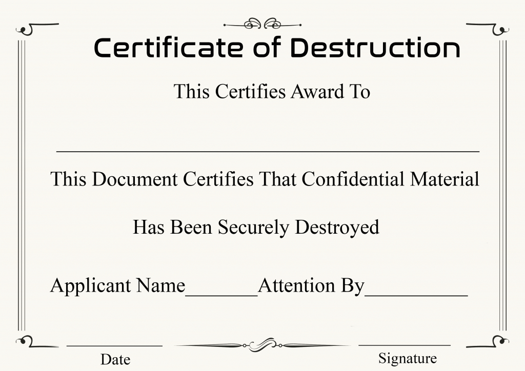 Free Printable Certificate Of Destruction Sample within Certificate Of Destruction Template