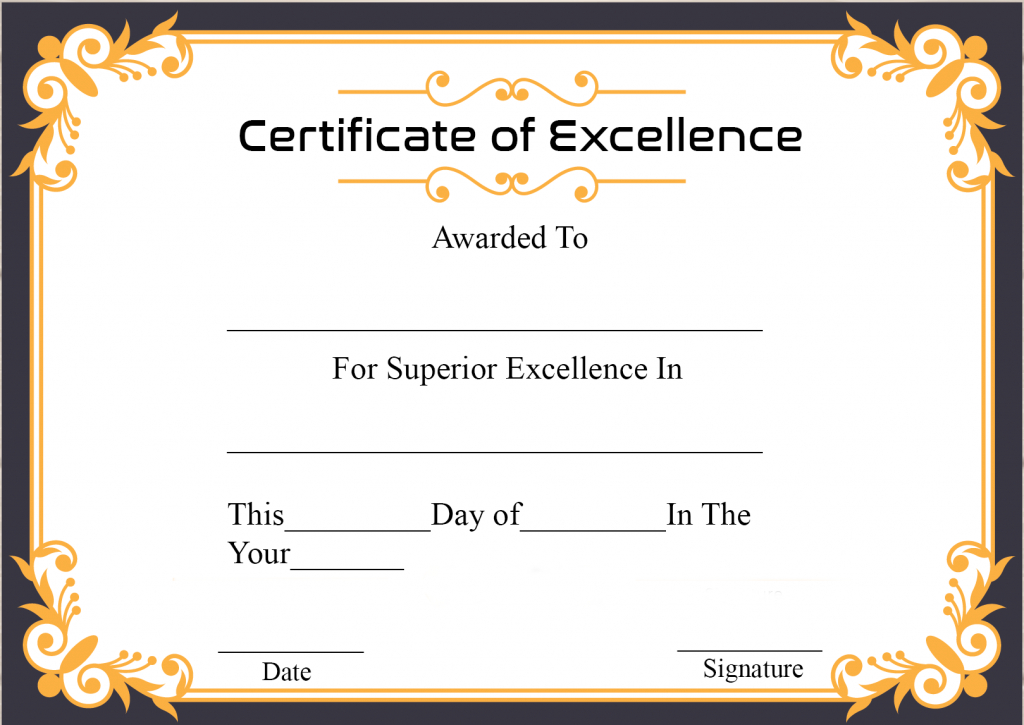 Free Printable Certificate Of Excellence Template with regard to Quality Free Certificate Of Excellence Template
