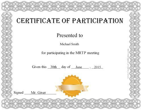 Free Printable Certificate Of Participation Award for Participation Certificate Templates Free Printable