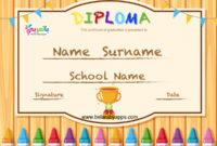 Free Printable Colorful Kids Diploma Certificate Template inside Quality Pre K Diploma Certificate Editable Templates