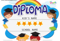 Free Printable Colorful Kids Diploma Certificate Template regarding Pre K Diploma Certificate Editable Templates