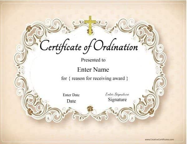 Free Printable Ordination Certificate Template | Customizable throughout Unique Certificate Of Ordination Template