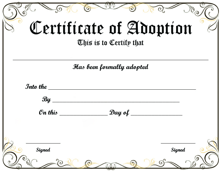 Free Printable Sample Certificate Of Adoption Template with Pet Adoption Certificate Template