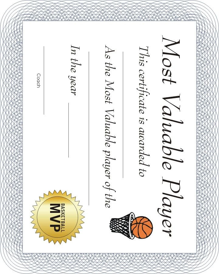 Free Printable Sports Certificate: Basketball Mvp in Unique Basketball Mvp Certificate Template