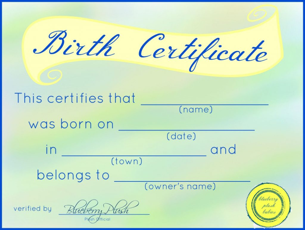 Free Printable Stuffed Animal Birth Certificates – Blueberry inside Stuffed Animal Birth Certificate Templates