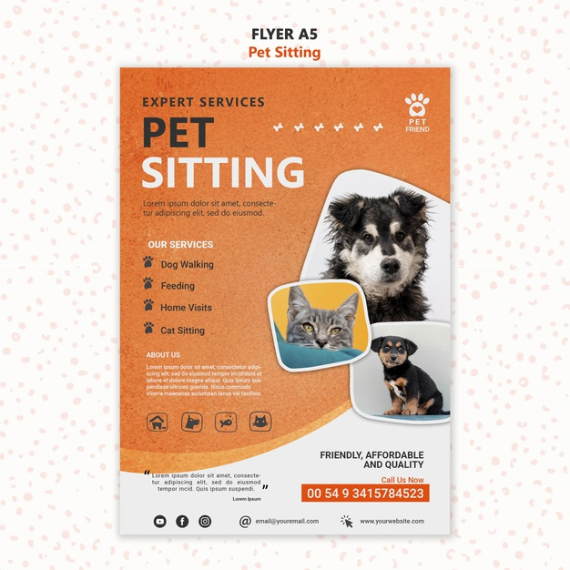 Free Psd | Pet Sitting Concept Flyer Template inside Service Dog Certificate Template Free 7 Designs