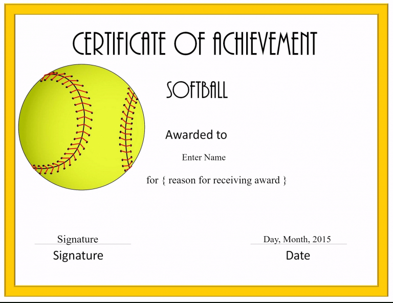 Free Softball Certificate Templates - Customize Online regarding Best 10 Free Printable Softball Certificate Templates