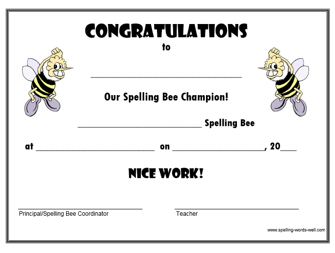 Free Spelling Bee Certificates pertaining to Fresh Spelling Bee Award Certificate Template