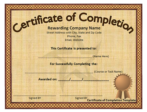 Free Training Completion Certificate Templates (7 regarding Fresh Free Training Completion Certificate Templates