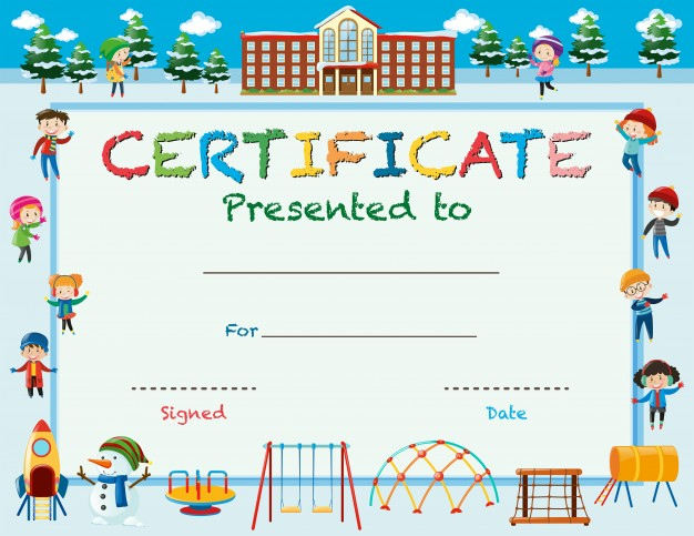 Free Vector | Certificate Template With Kids In Winter At School with New Free School Certificate Templates