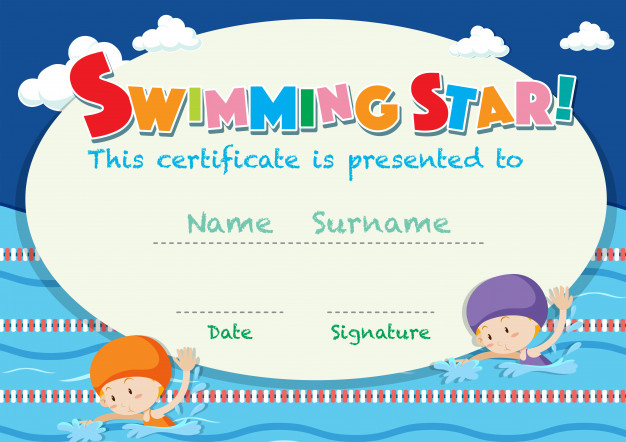 Free Vector | Certificate Template With Kids Swimming inside Swimming Award Certificate Template