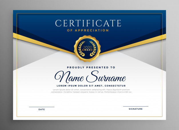 Free Vector | Elegant Blue And Gold Diploma Certificate Template in Unique Elegant Certificate Templates Free