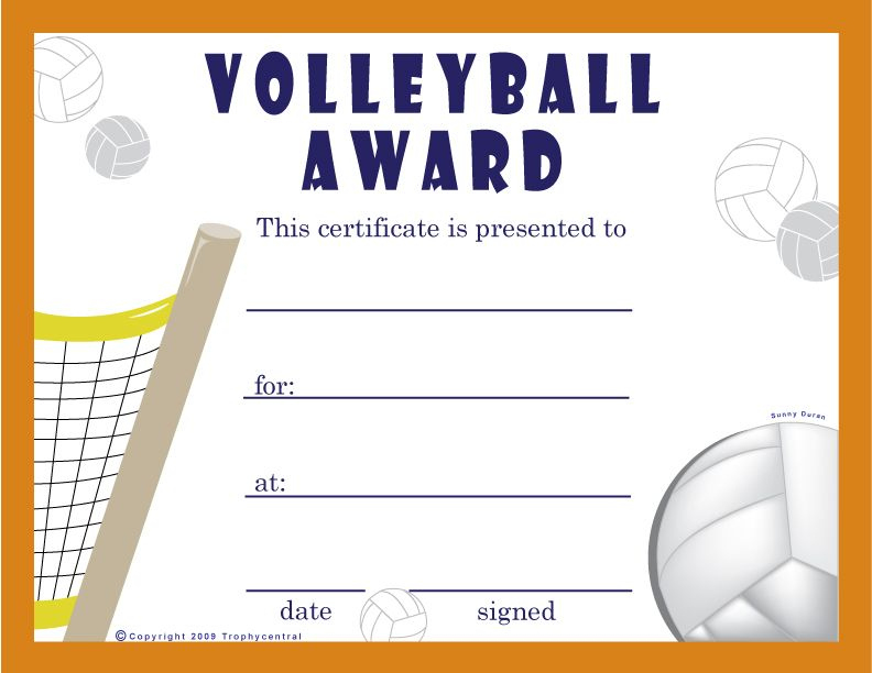 Free Volleyball Certificates | Trophycentral | Volleyball regarding Quality Volleyball Award Certificate Template Free