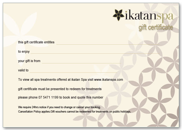 Gift Certificate - Ikatan Balinese Day Spa - Noosa, Sunshine throughout Spa Gift Certificate