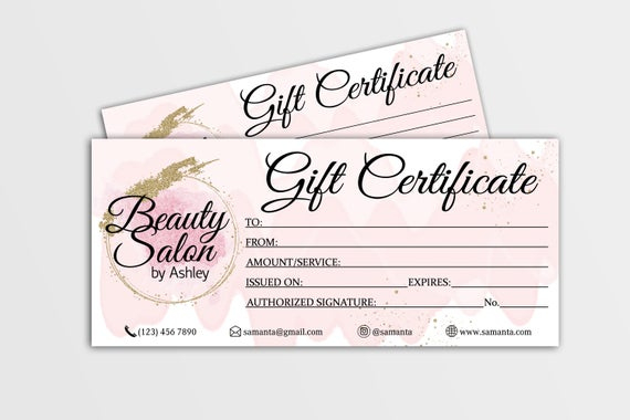 Gift Certificate Template, Editable Gift Card, Gift Voucher, Gift Card  Beauty Salon, Gift Certificate Hair Stylist, Nails, Makeup Artist for Salon Gift Certificate Template