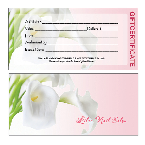 Gift Certificates Printing For Nail Salon for Nail Salon Gift Certificate