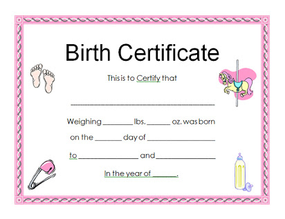 Girl Birth Certificate Template (6) - Templates Example within Fresh Girl Birth Certificate Template