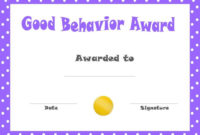 Good Behavior Award Certificates | Free Printable for Quality Good Behaviour Certificate Templates