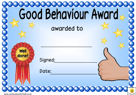 Good Behaviour Award Certificate Template Download Printable intended for Quality Good Behaviour Certificate Editable Templates