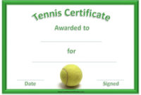 Green Tennis Certificate With A Picture Of A Tennis Ball for Quality Tennis Achievement Certificate Template