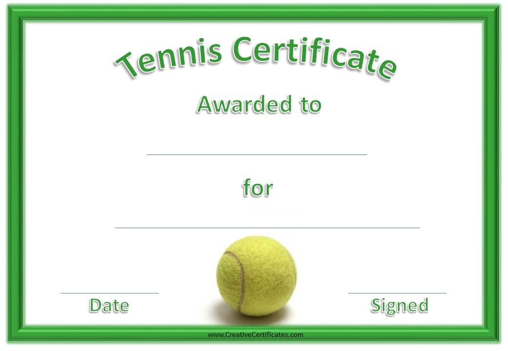 Green Tennis Certificate With A Picture Of A Tennis Ball for Quality Tennis Achievement Certificate Template